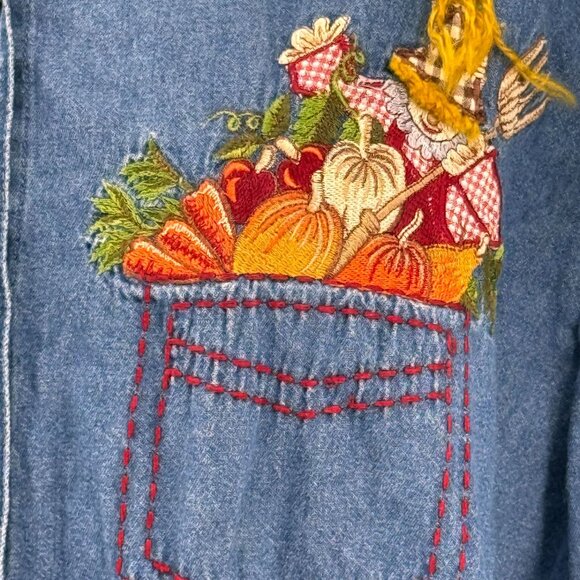 Vtg‎ Bobbie Brooks Denim Shirt Womens 22W 24W Autumn Harvest Embroidery Fall - Picture 3 of 7